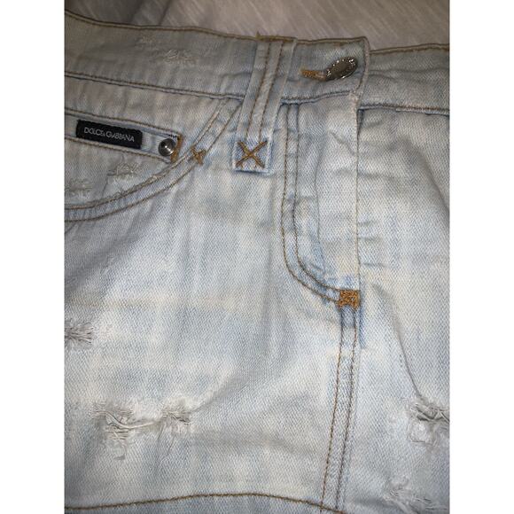 Dolce Gabbana D&G vintage 2000s distressed blue denim micro mini skirt size 38 - Picture 7 of 11